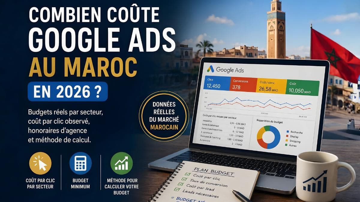 Tableau de bord Google Ads affichant le coût par clic au Maroc